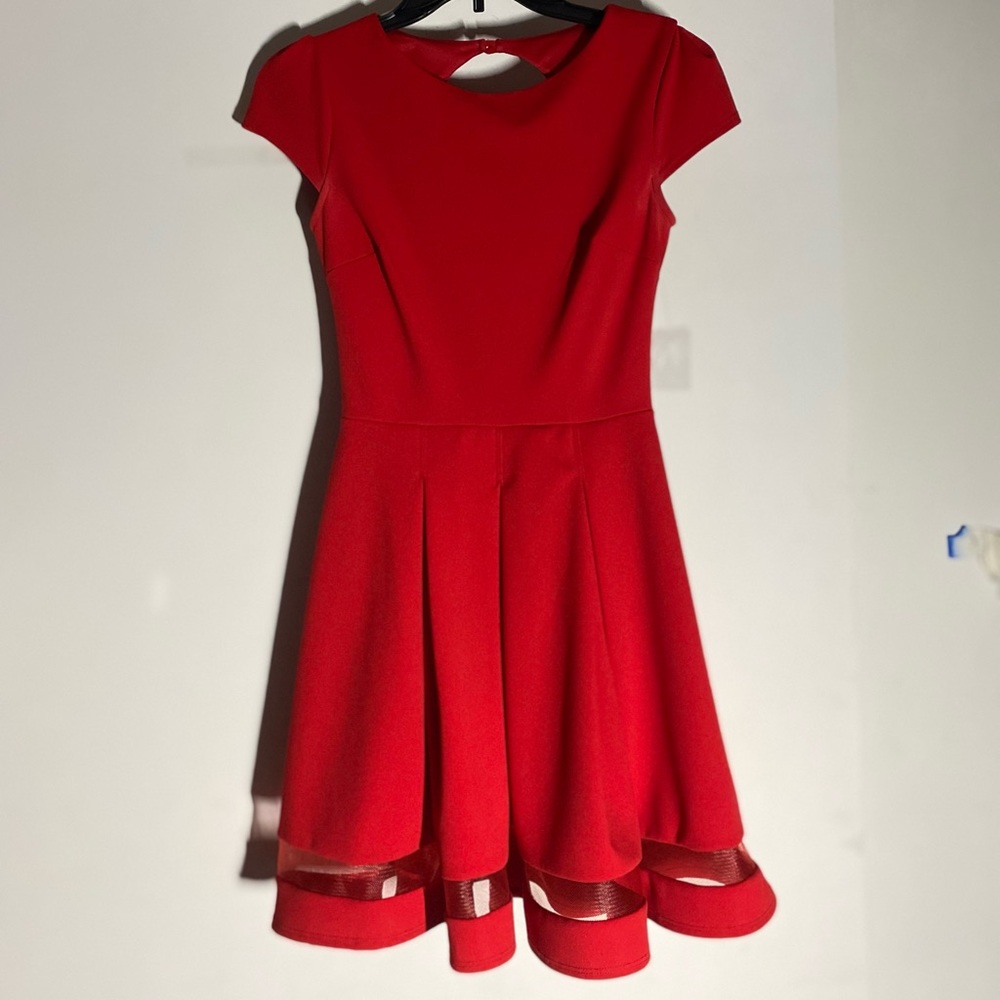 B. Darlin Junior Red Fit and Flare Mesh Dress